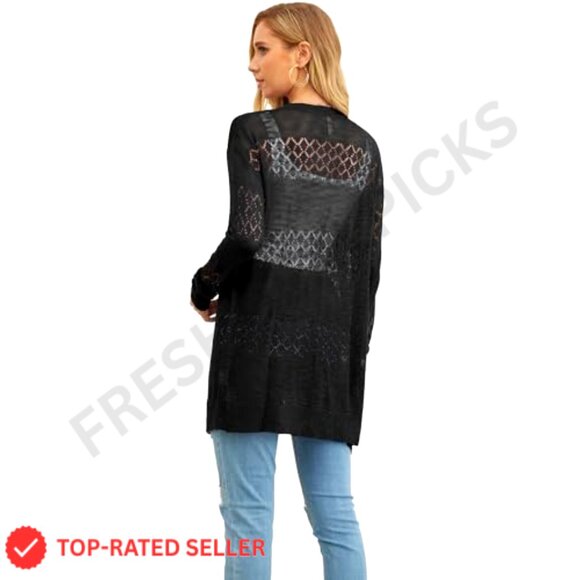 Lightweight Cardigan Sweater Open Front Long Sleeve Boho Casual Beach Coverup - Picture 5 of 7